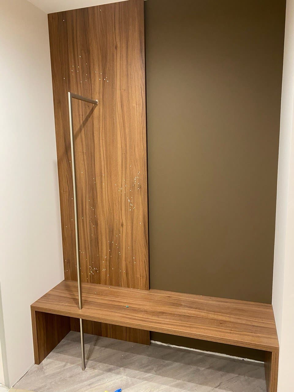 Entryway · walnut bench and coat panel