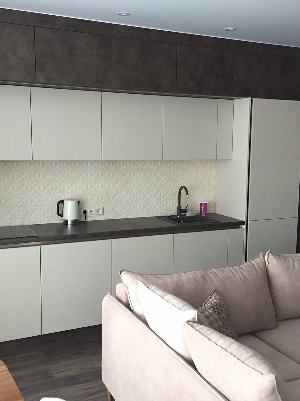 Kitchen with tall cabinets