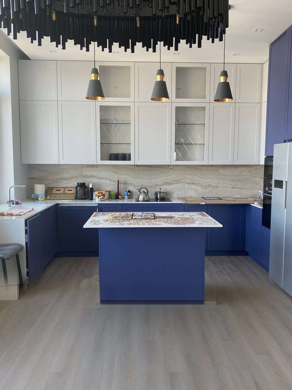 Navy kitchen with island